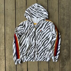 Aviator Nation Zebra Print Rainbow Velvet Stripe Zip Up Hoodie Size 14
